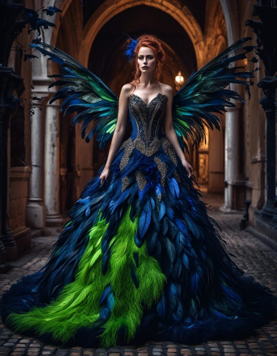 Portrait of a fairy female vampire in a gothic courtyard at ...