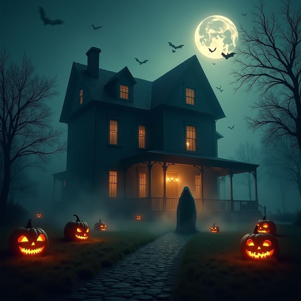 Halloween Haunted House in Eerie Fog