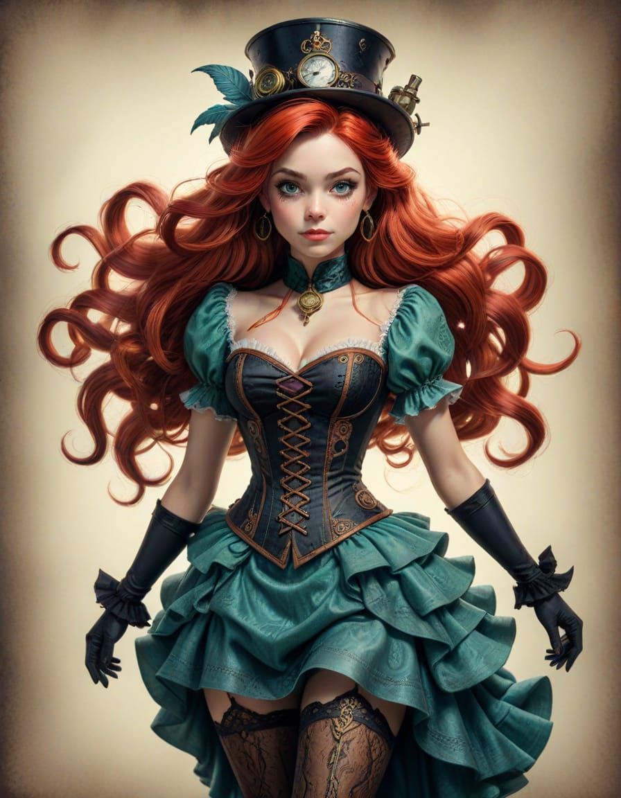 Steampunk Ariel in Elegant Victorian Attire