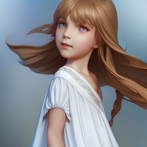 Girl in White Dress in Disney Style Portrait