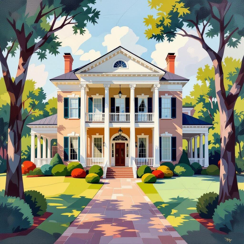 Cubist Southern Mansion with Ethereal Lighting