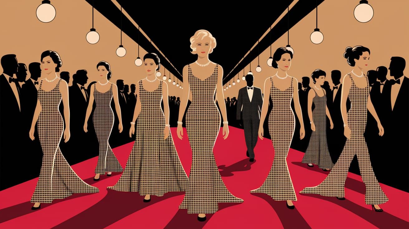 Elegant Oscar Nominees Stroll Down Red Carpet in Vibrant Gin...