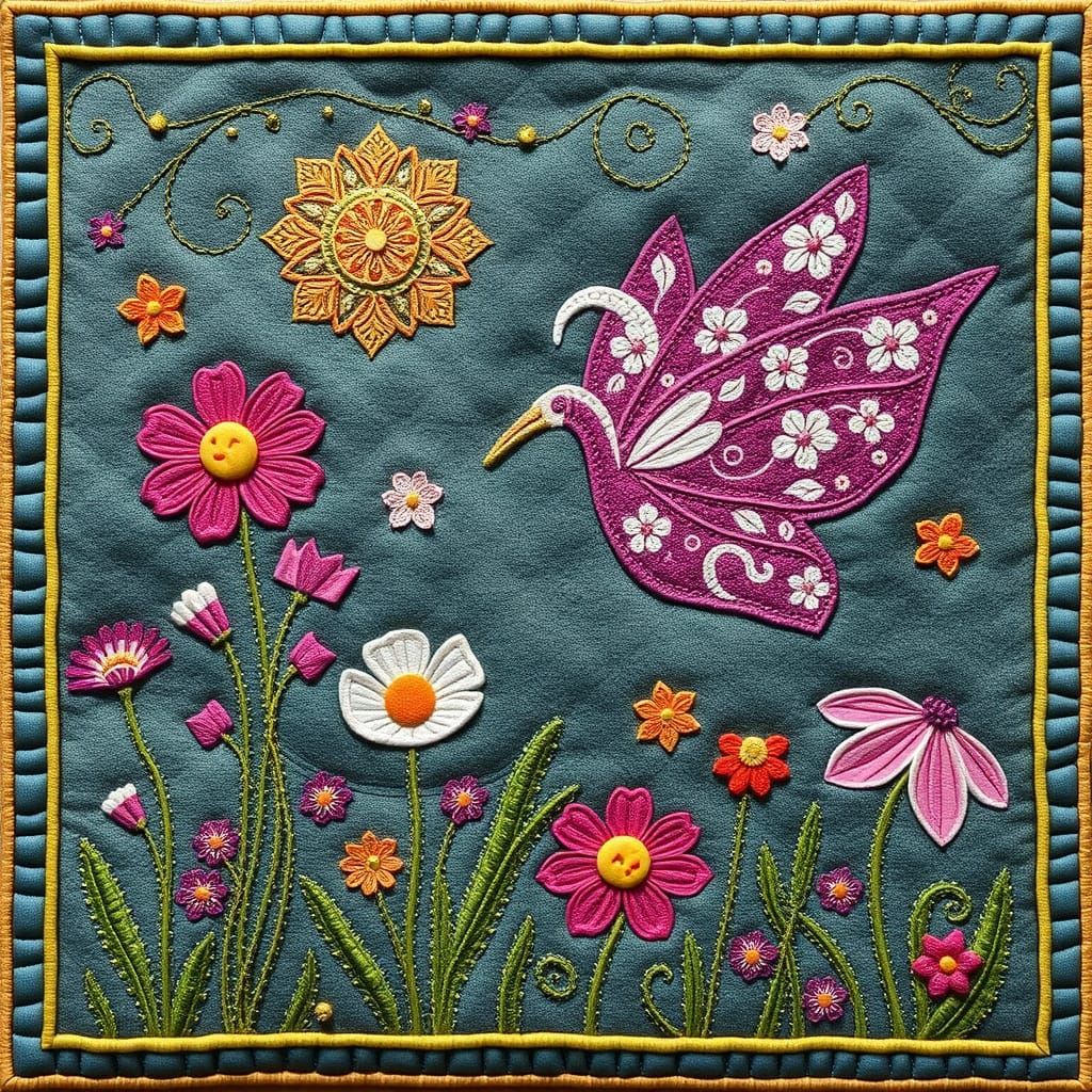Whimsical Folk Art Quilt with Spring Symbolism and Mystical ...