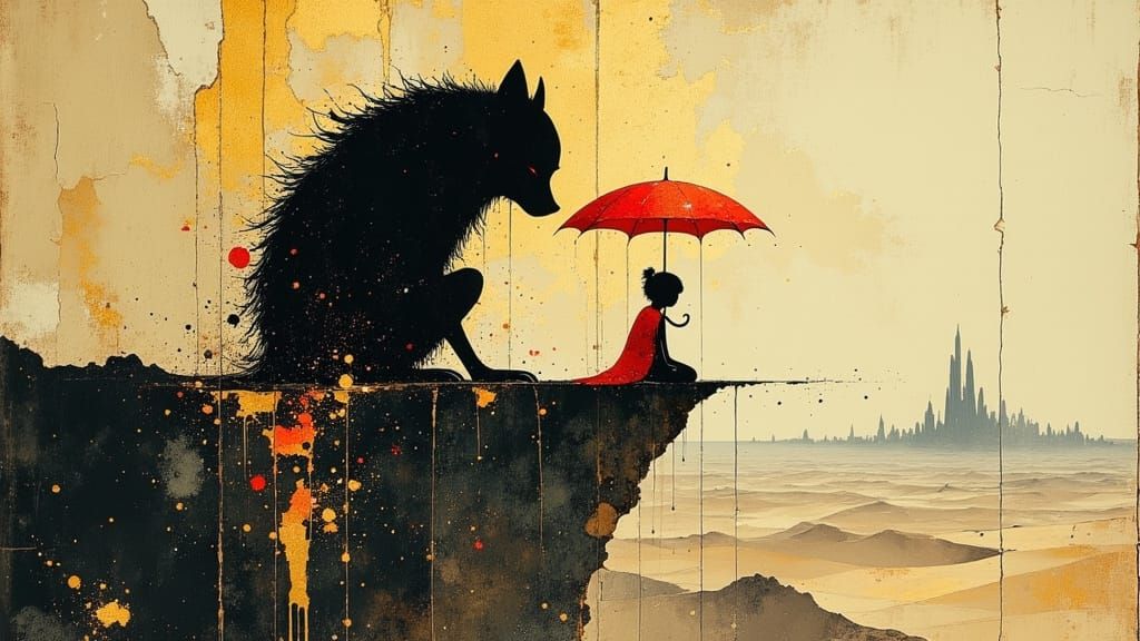 Red Riding Hood Protected by Wolf Shadow in Alien City