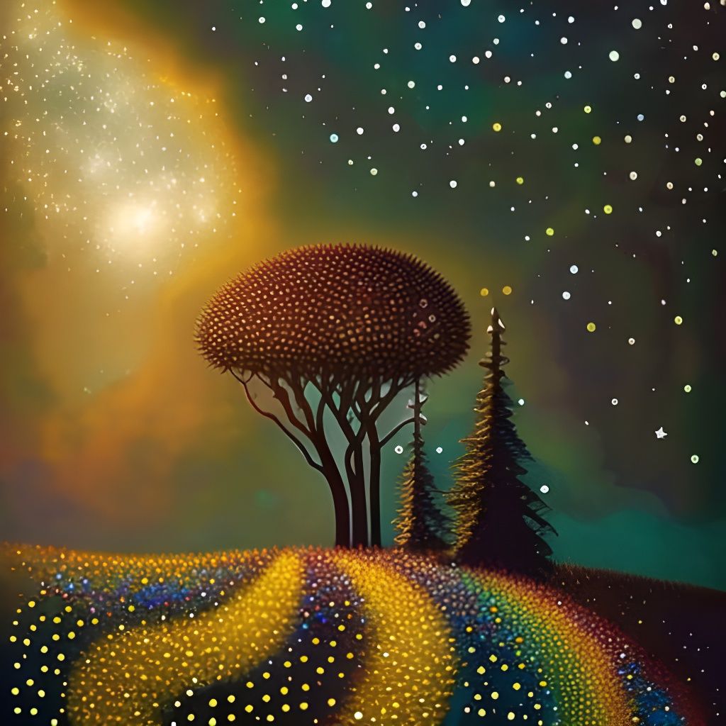 Golden Stars Illuminate Dark Sky in Filigree Style