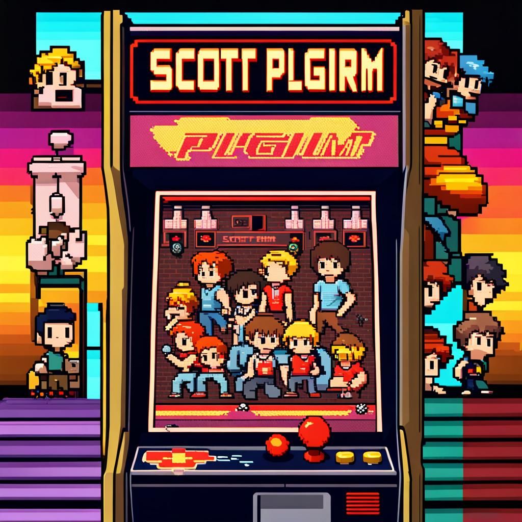 Retro Pixel Art Arcade Sign Featuring Scott Pilgrim