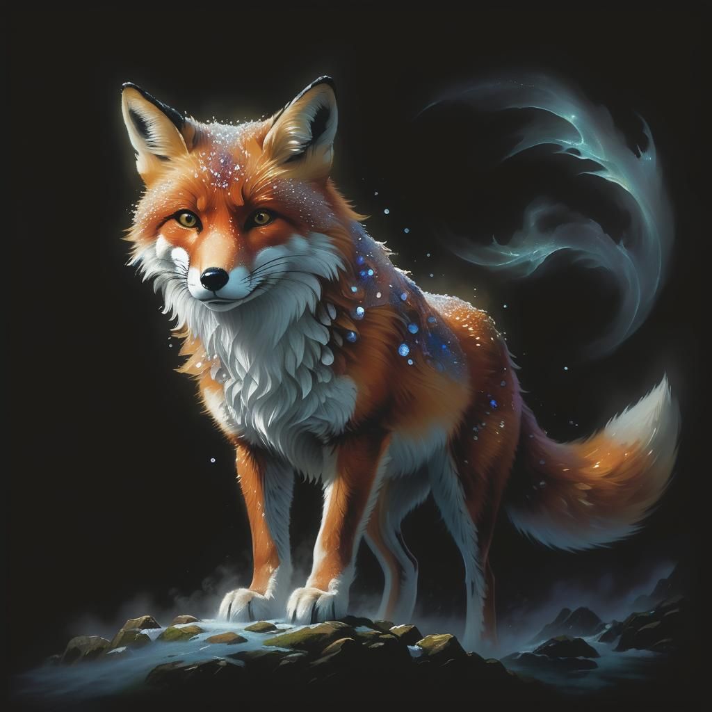Ethereal Fox in a Detailed Fantasy Landscape