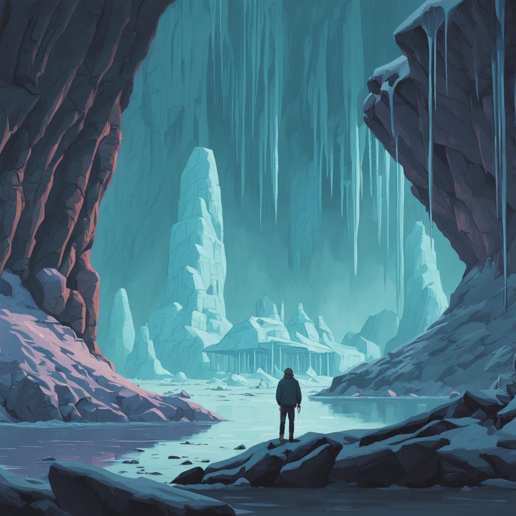 Ethereal Cave Explorer in Vibrant Turquoise Hues