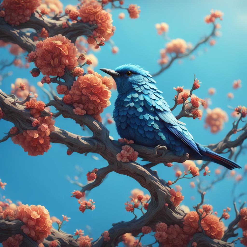 Bird on Blossoming Branch: Ecological Macro Art