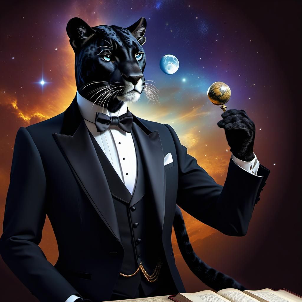 Anthropomorphic Panther Aristocrat in Tuxedo: Art Nouveau