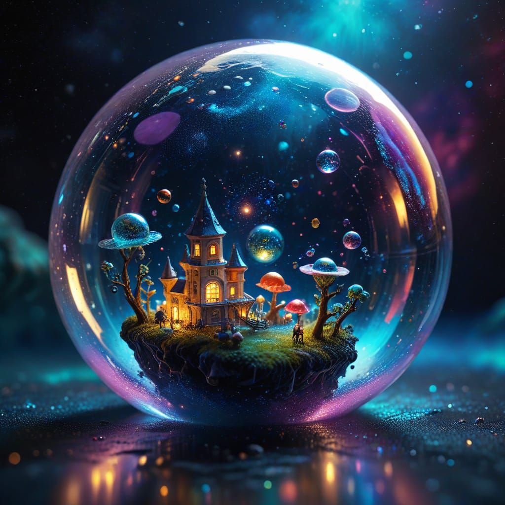 Surreal Miniature World Inside Giant Bubble in Space