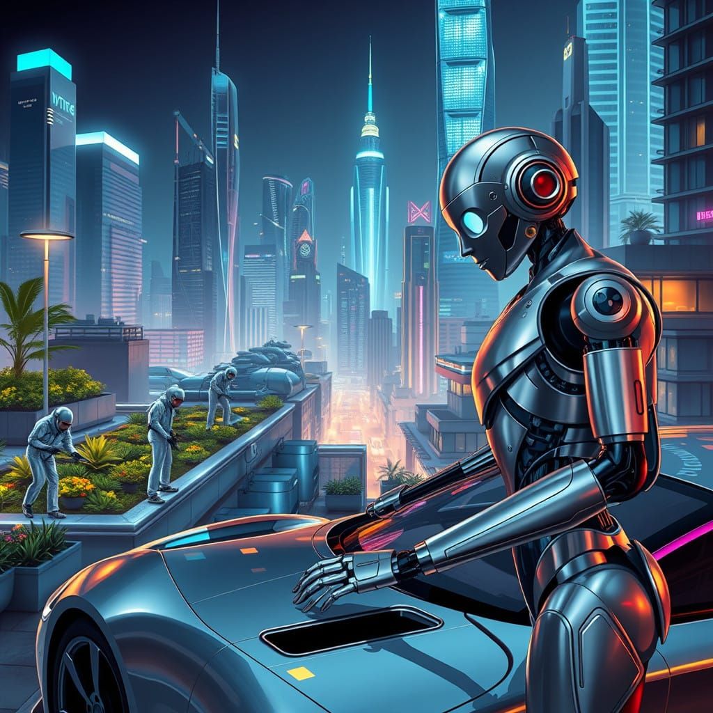 Sleek Robots Work in Harmony with Humans in Futuristic City