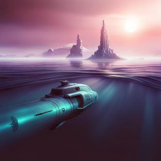 Cyberpunk Submarine in Underwater Fantasy Art