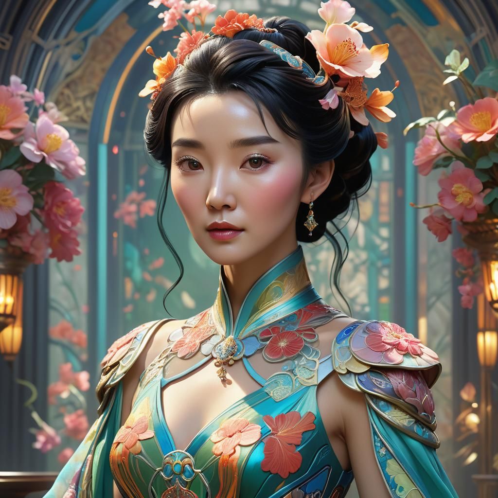 Art Nouveau Portrait in Splash Art Style