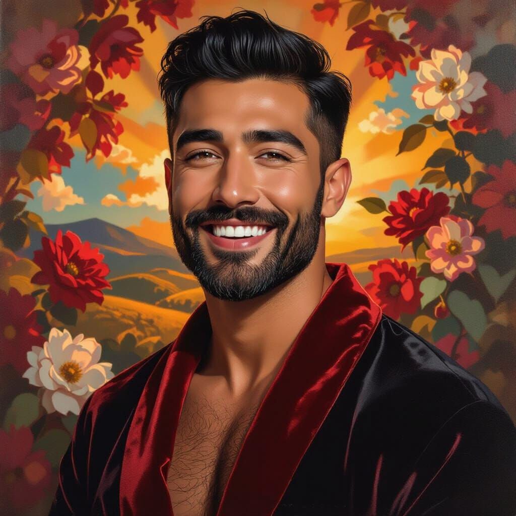 Impressionist Portrait of a Joyful Man in Red Velvet Robe