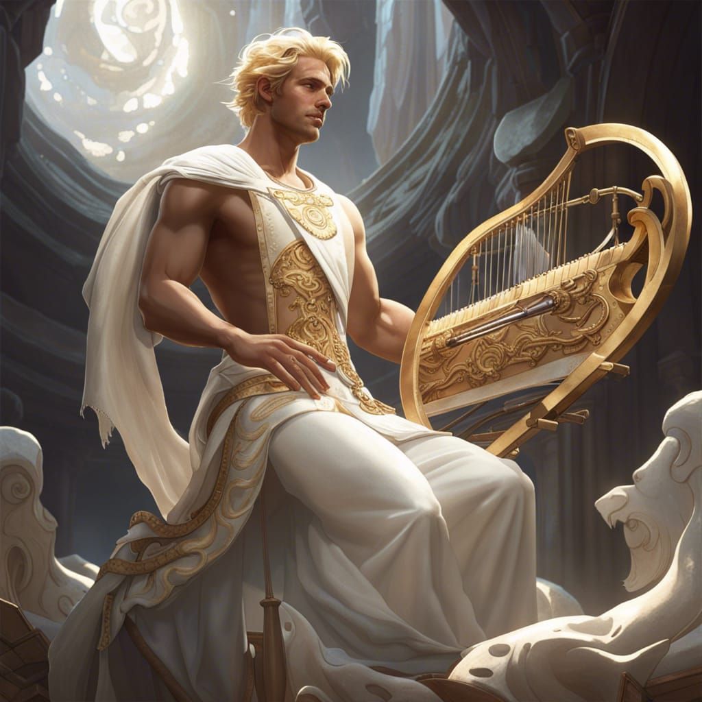 Apollo, Lyre Player in Dark Fantasy Style