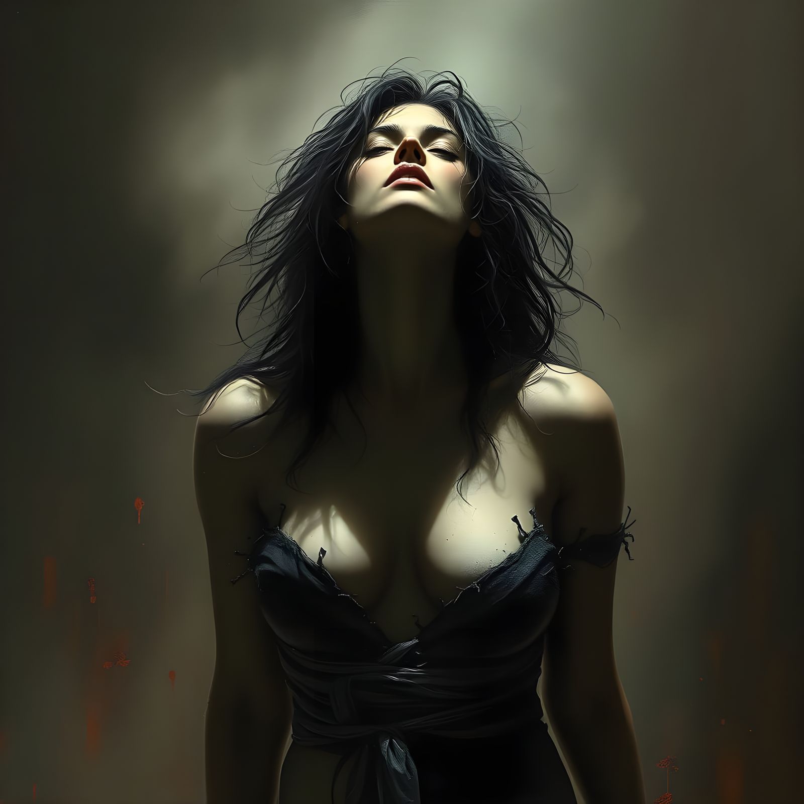 Seductive Female Figure in Dark, Gothic Horror Art