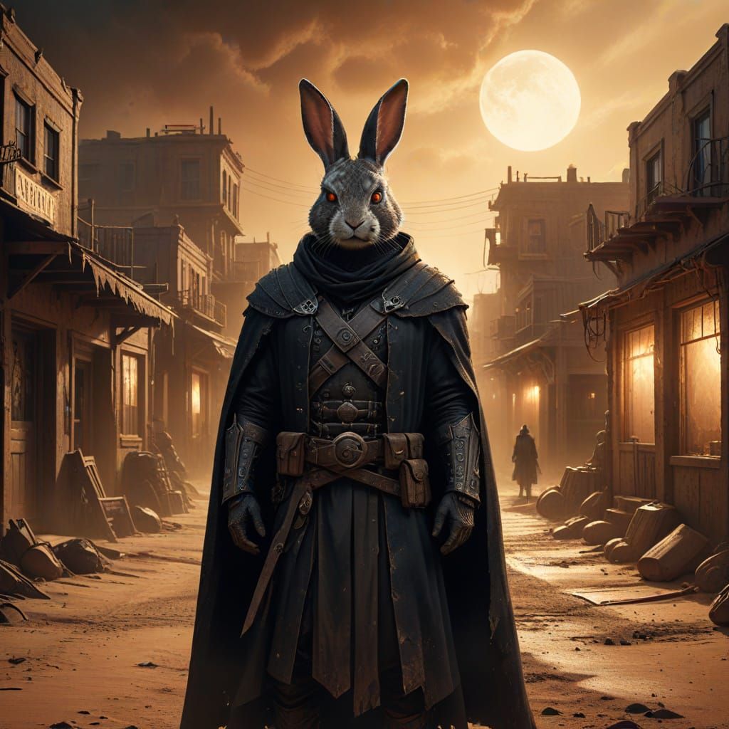 Rabbit Outlaw in Dusty Town - Digital Matte Painting