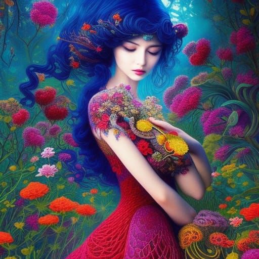 Woman in Lizard Dress: Gouache Painting with Vivid Colors