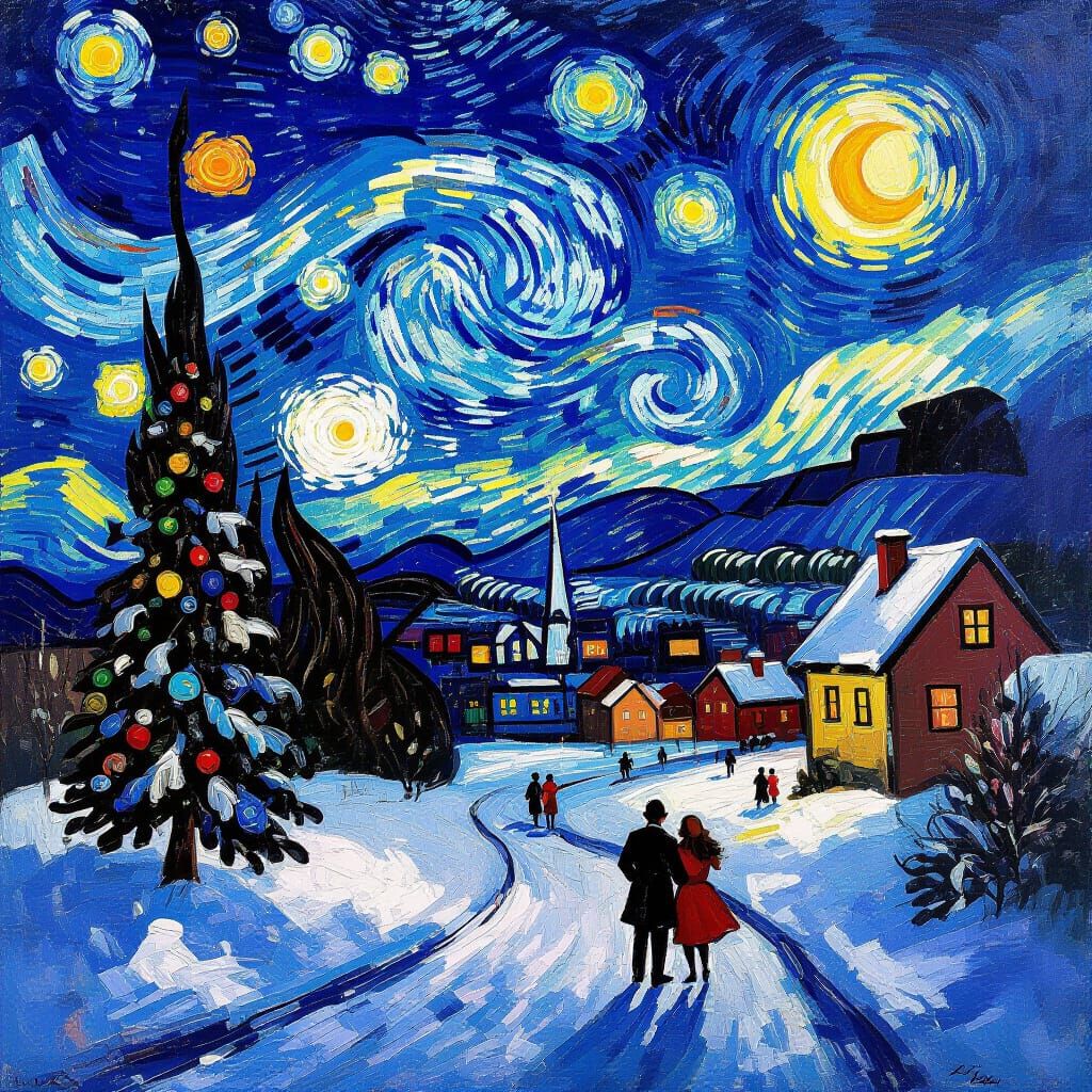 Christmas Scene as Impasto Oil Painting