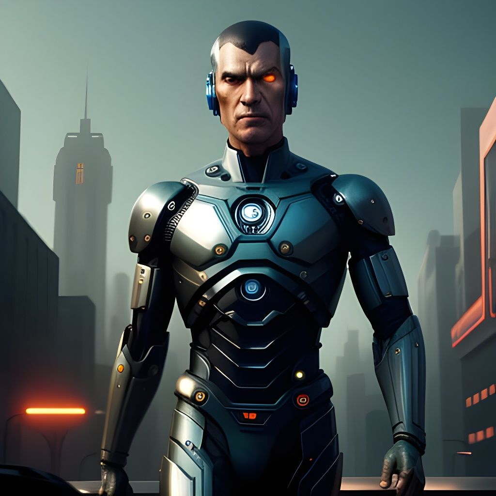 Cyborg in a Futuristic Art Deco Metropolis
