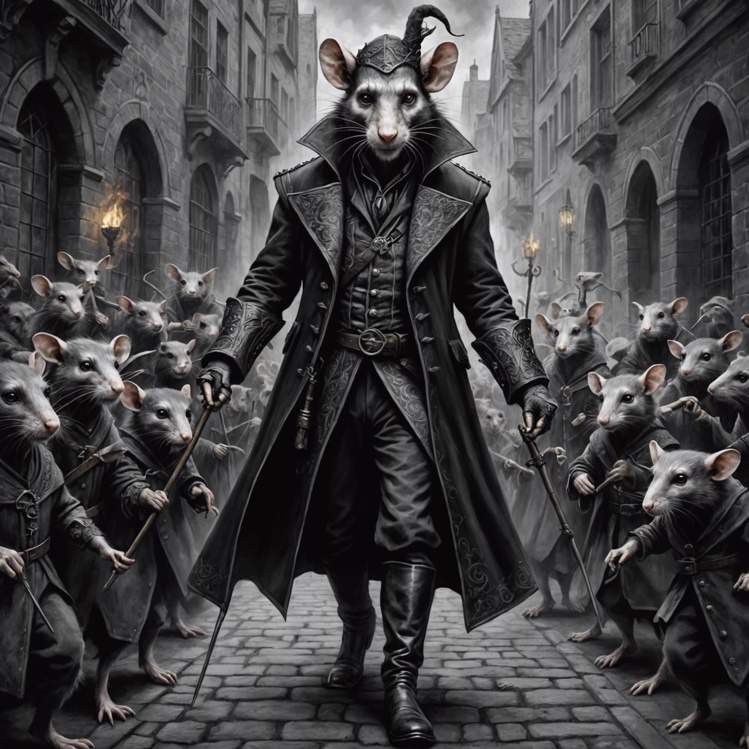 Demonic Pied Piper Charcoal Drawing