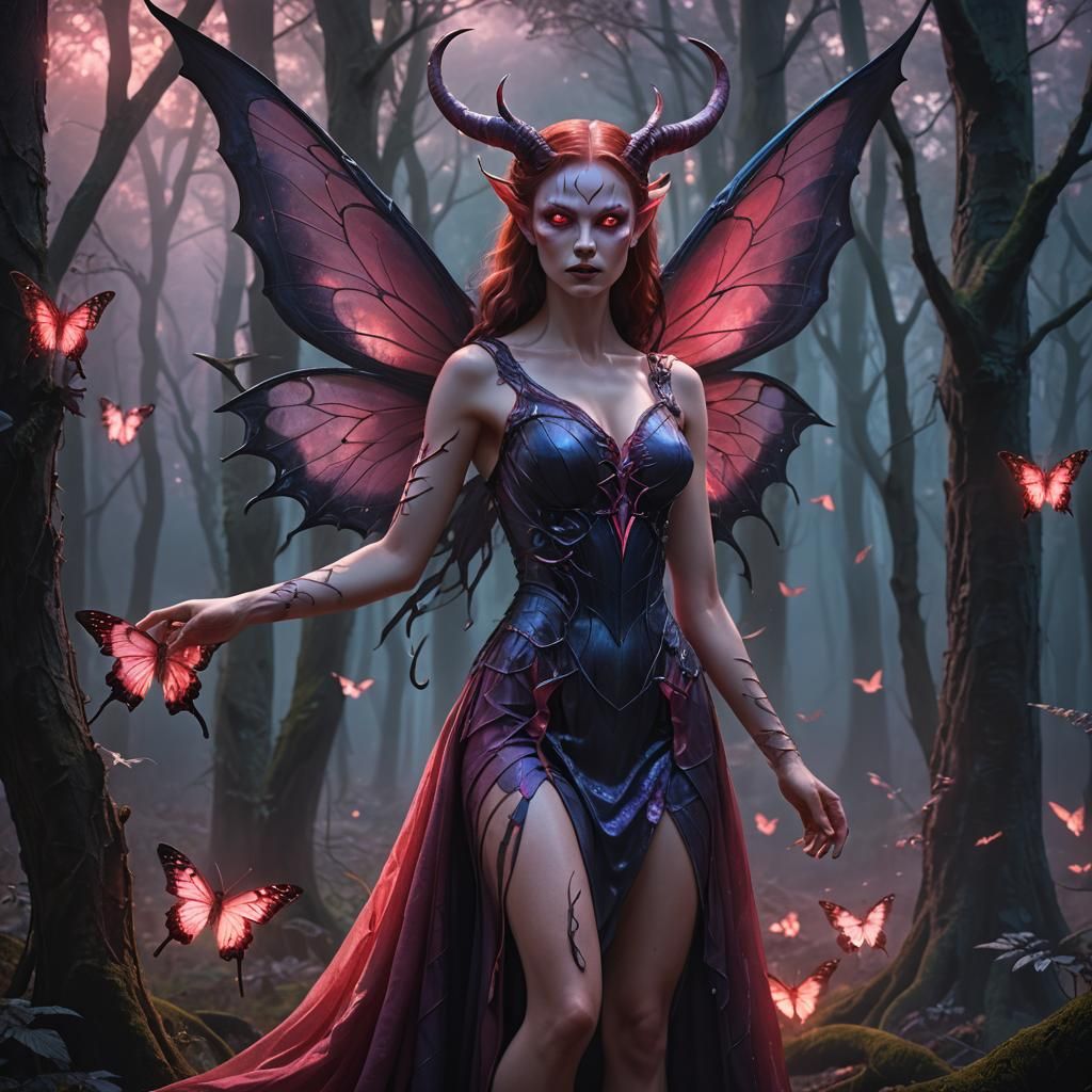 Enchanting Demoness Illuminates Mystic Forest