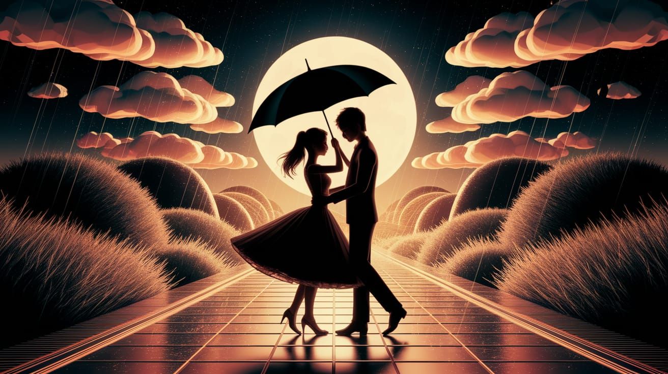 Romantic Waltz Under Starry Moonlit Rain in 3D