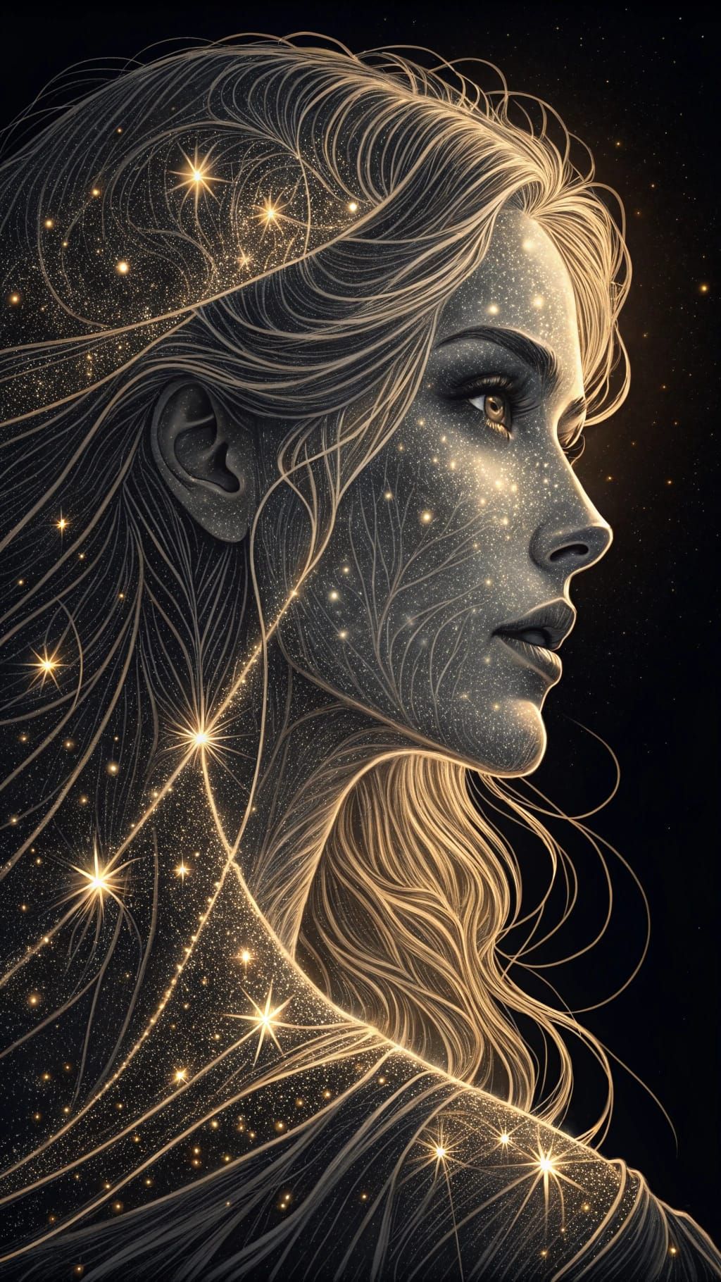 Ethereal Woman in Luminous Pencil Sketch