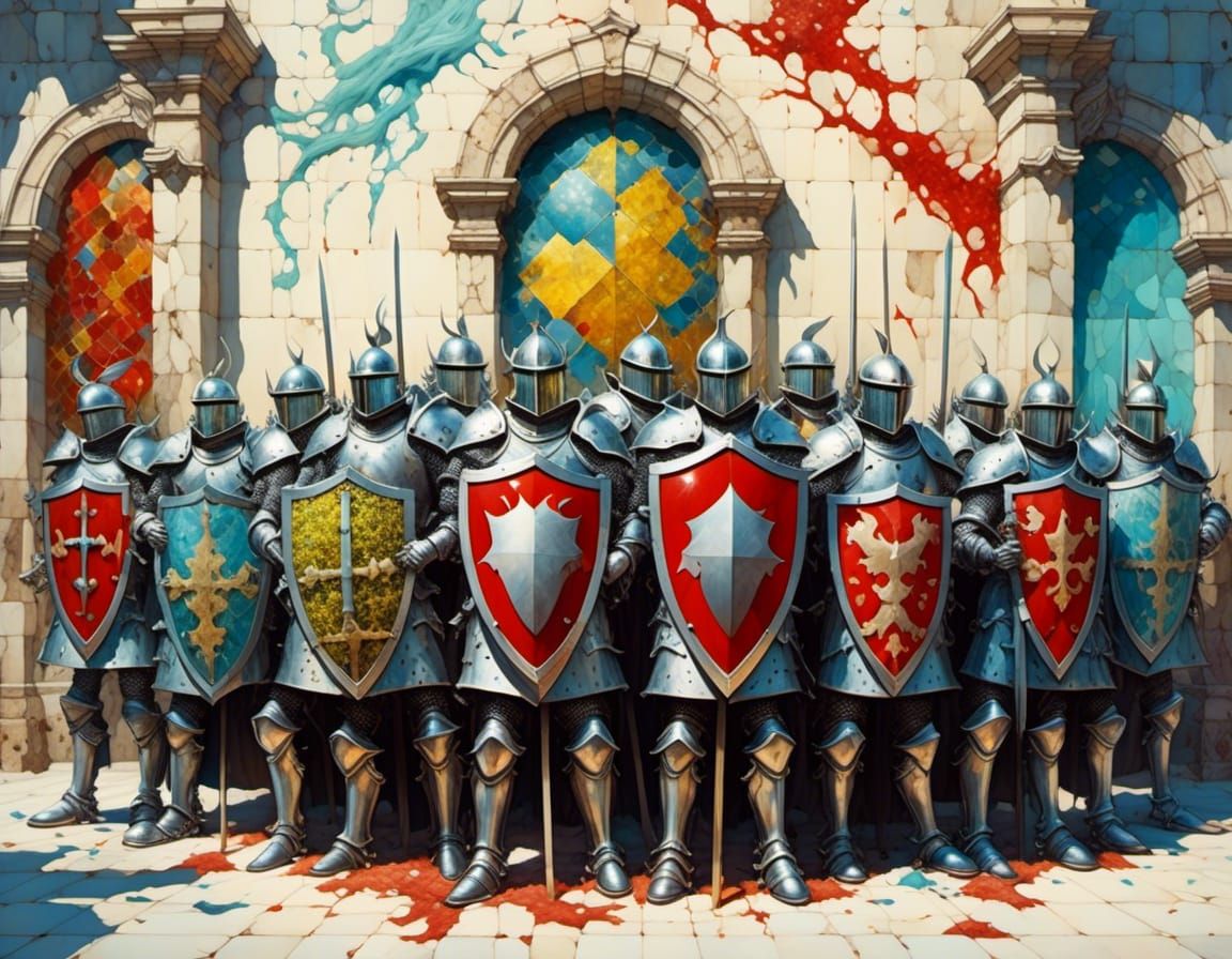 Knights' Shield Wall in Dark Fantasy Style