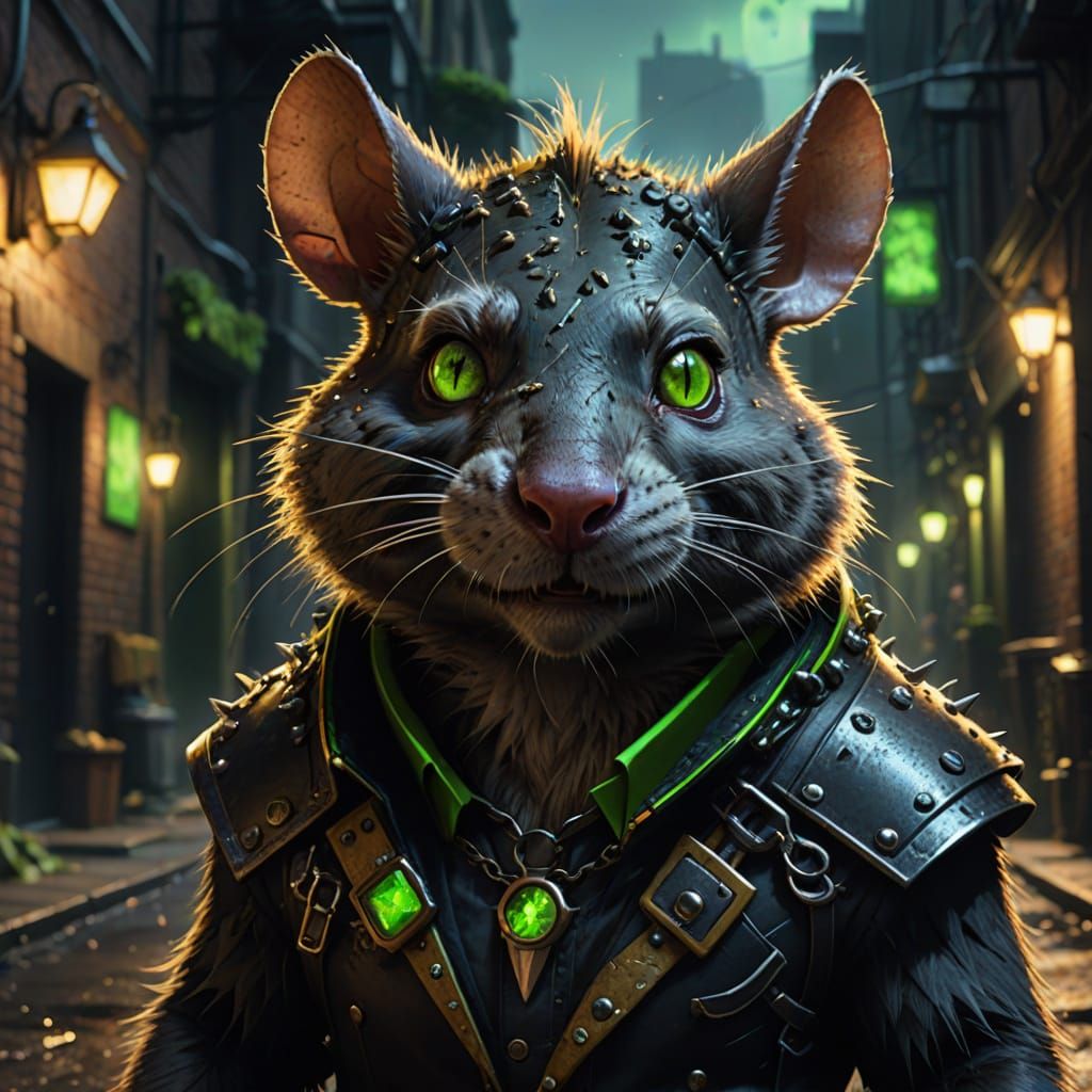 Giant Mutant Rat in Neon-Lit Alleyway