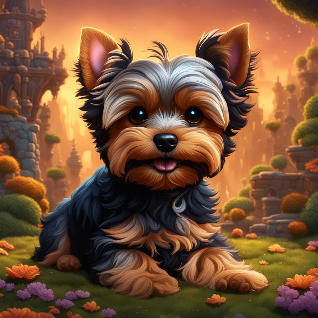 Cartoon Yorkie-Poo in Detailed Fantasy Art