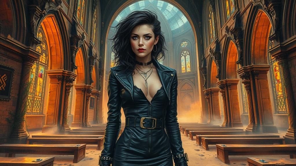 Punk Rocker in Ruined Church: Gouache Impasto Style