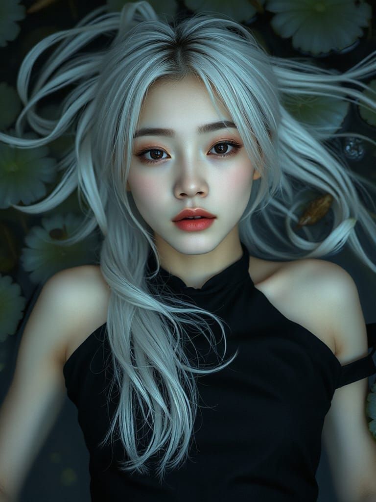 Ultra Realistic Portrait of Asian Woman in Water