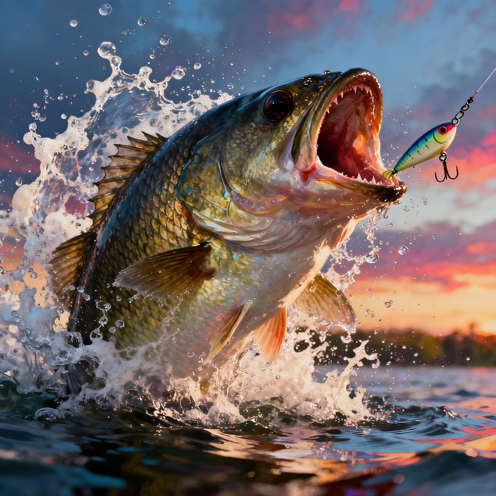 Predatory Fish Seizes Lure in Dynamic Water Burst