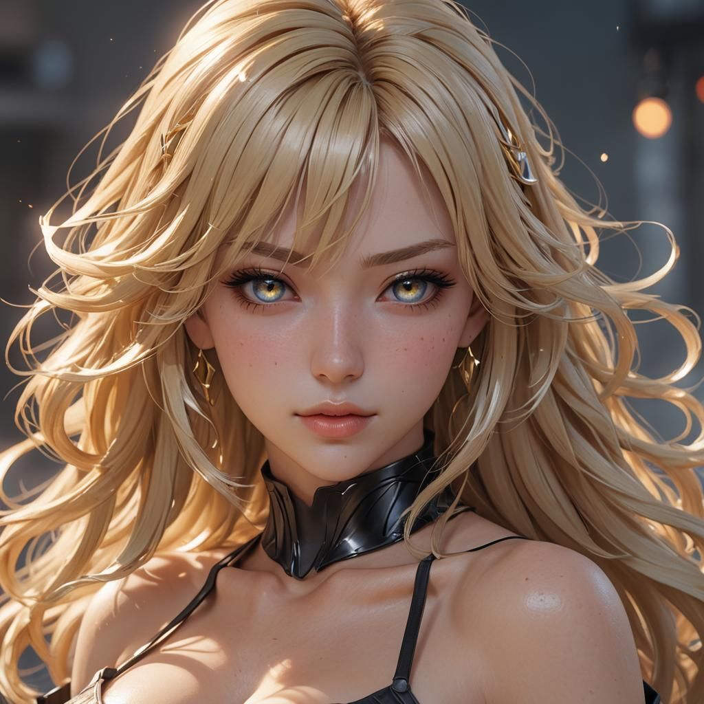 Hot Blonde Anime Girl in 3D Style