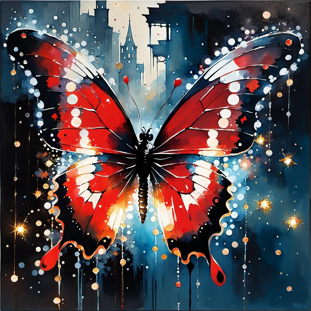 Magical Red Butterfly in Watercolor Style