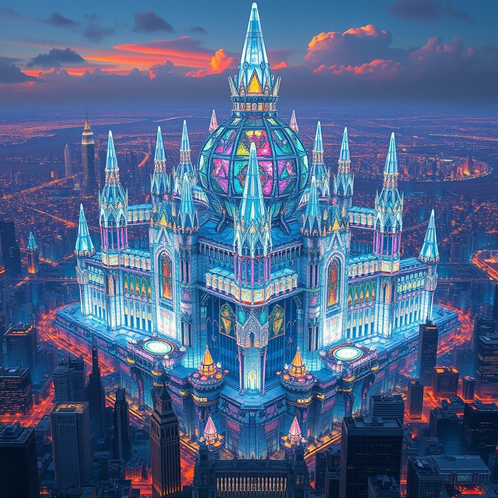 Biomechanical City Palace in Iridescent Diamond Facade