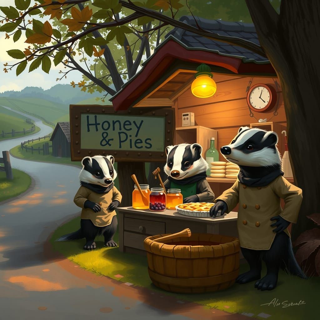 Whimsical Badger Family Farmstand Concept Art