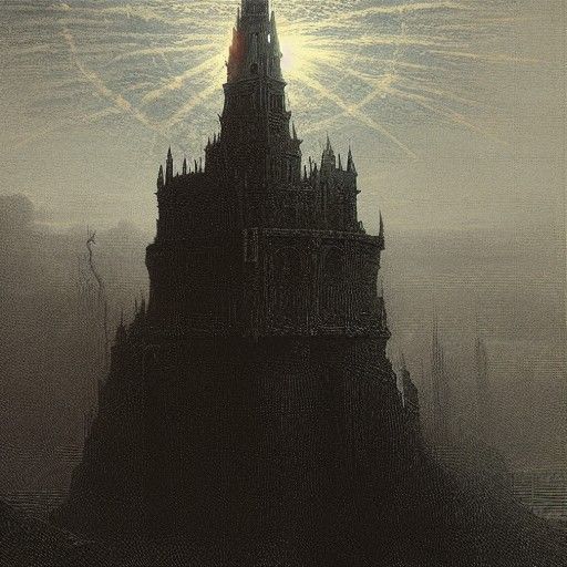 Flaming Eye Atop Dark Tower: Horror Art