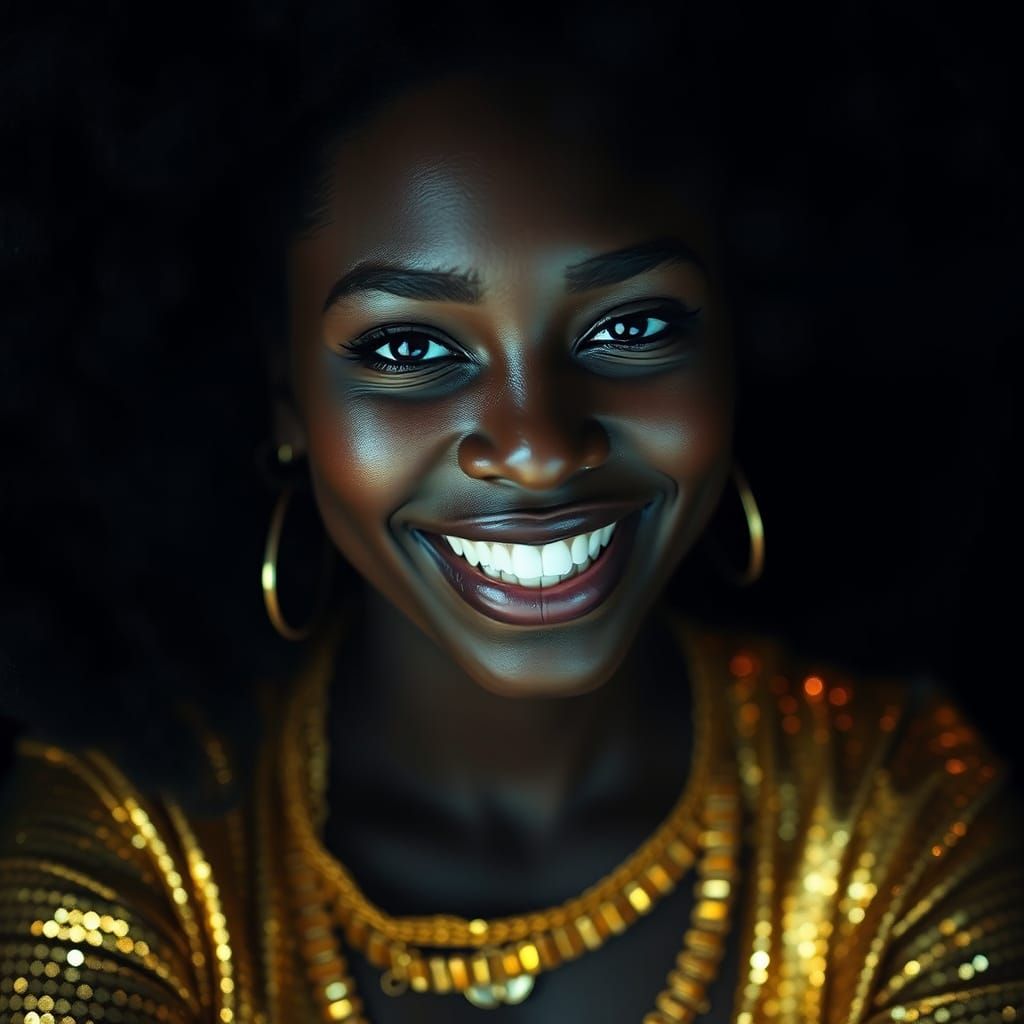 Cosmic Portrait: Woman in Golden Sequins