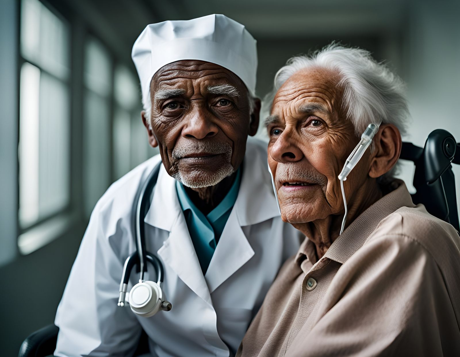 Caring Nurse Assists Elderly Man: Professional Portrait