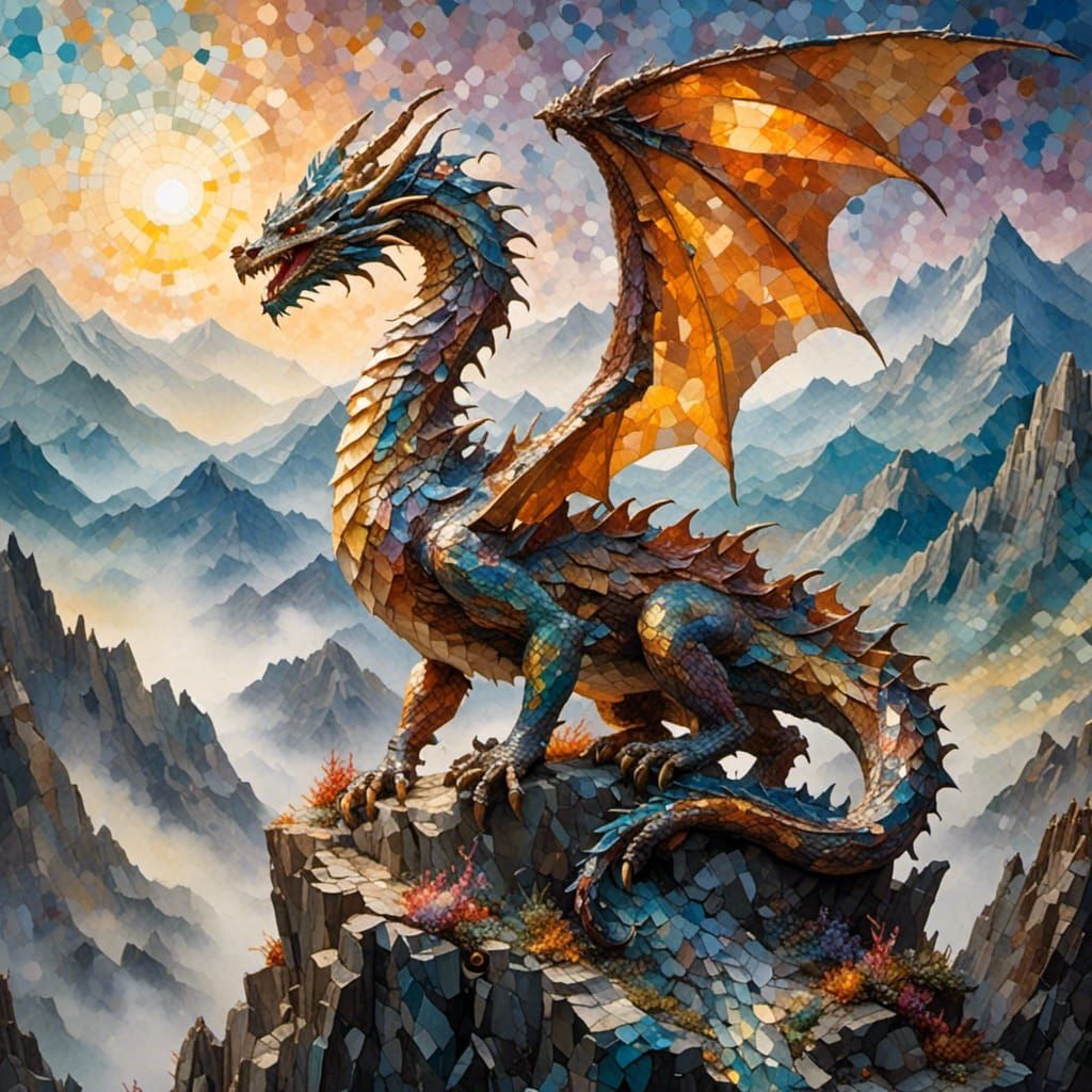 Majestic Dragon on Misty Peak: Fantasy Art