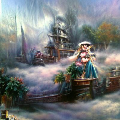 Ethereal Pirate Lady in a Fantasy Landscape