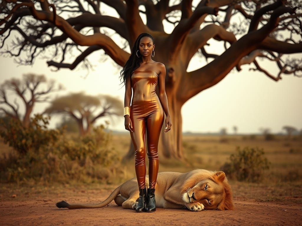African Goddess Under Majestic Baobab Tree