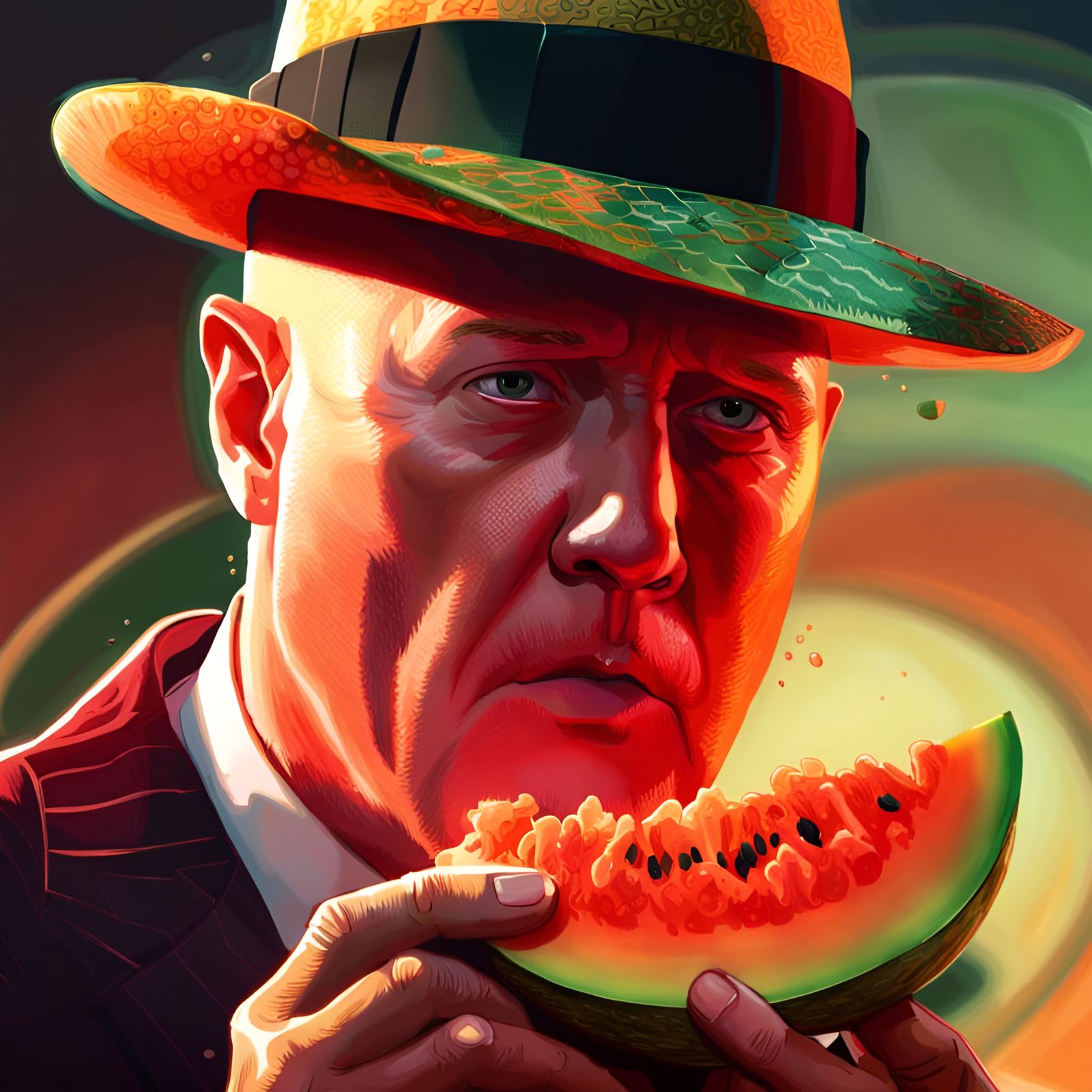 Hyperrealistic Painting: Red Reddington Eating Melon