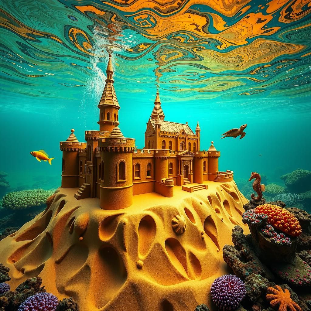 Underwater Sandcastle Heidelberg Replica in Surreal Style