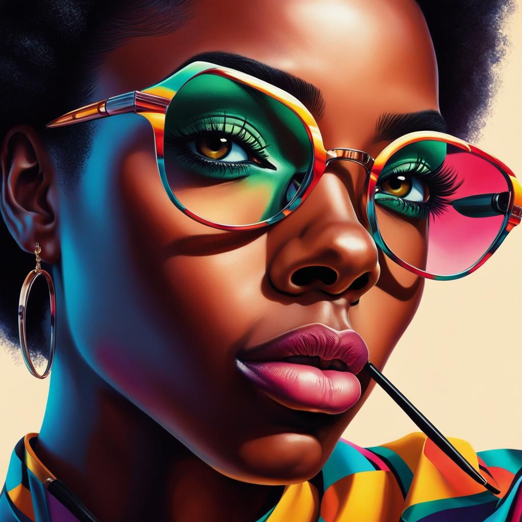 Inquisitive Woman in a Retrofuturism Pop Art Style