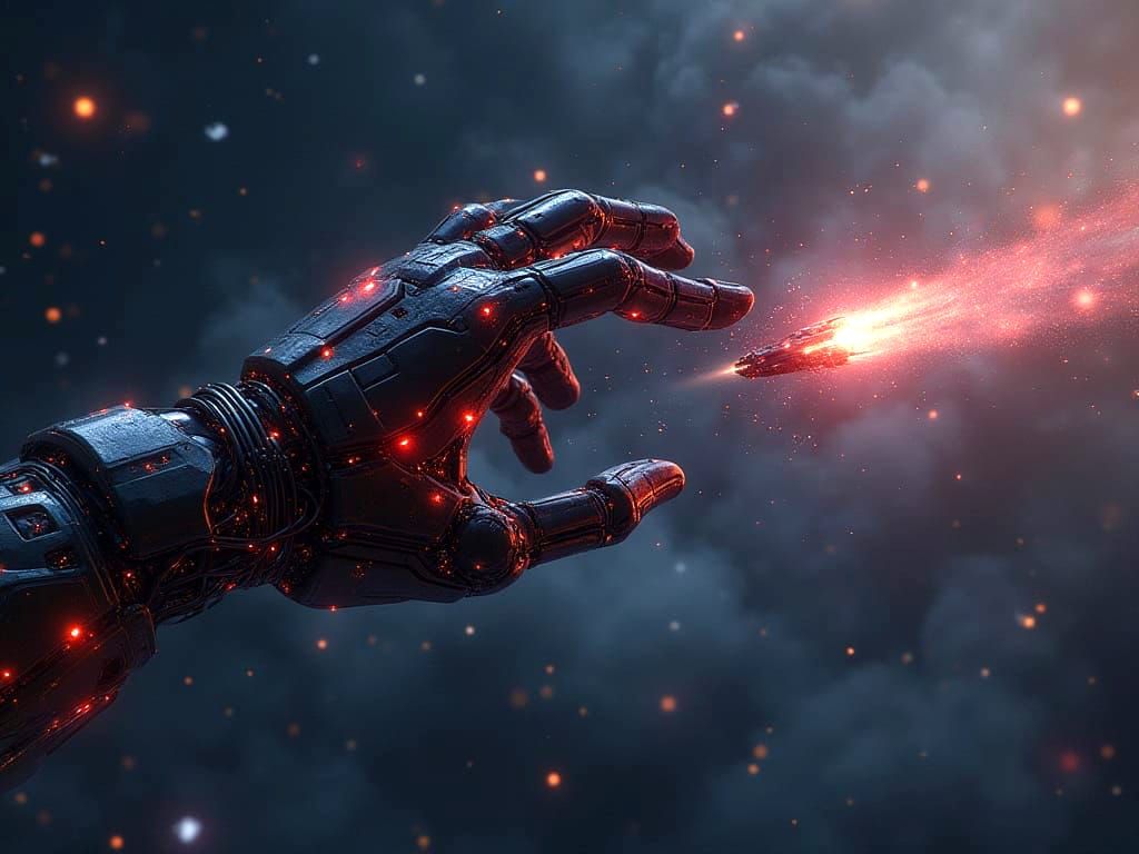 Colossal Cyborg Robot Hand Grabs Escaping Spaceship in Deep ...