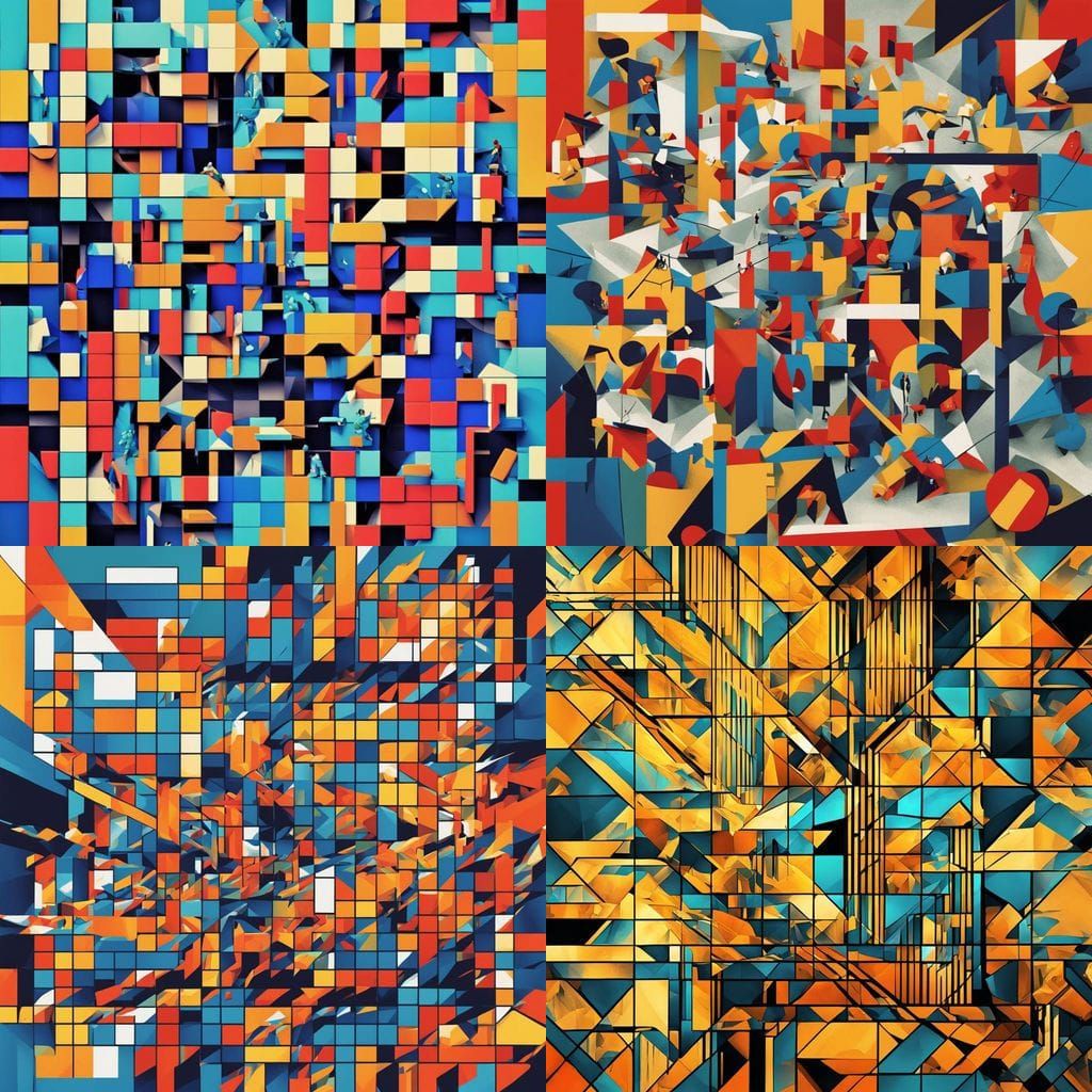 Cubist Wonderland Scene of Alice and Chess